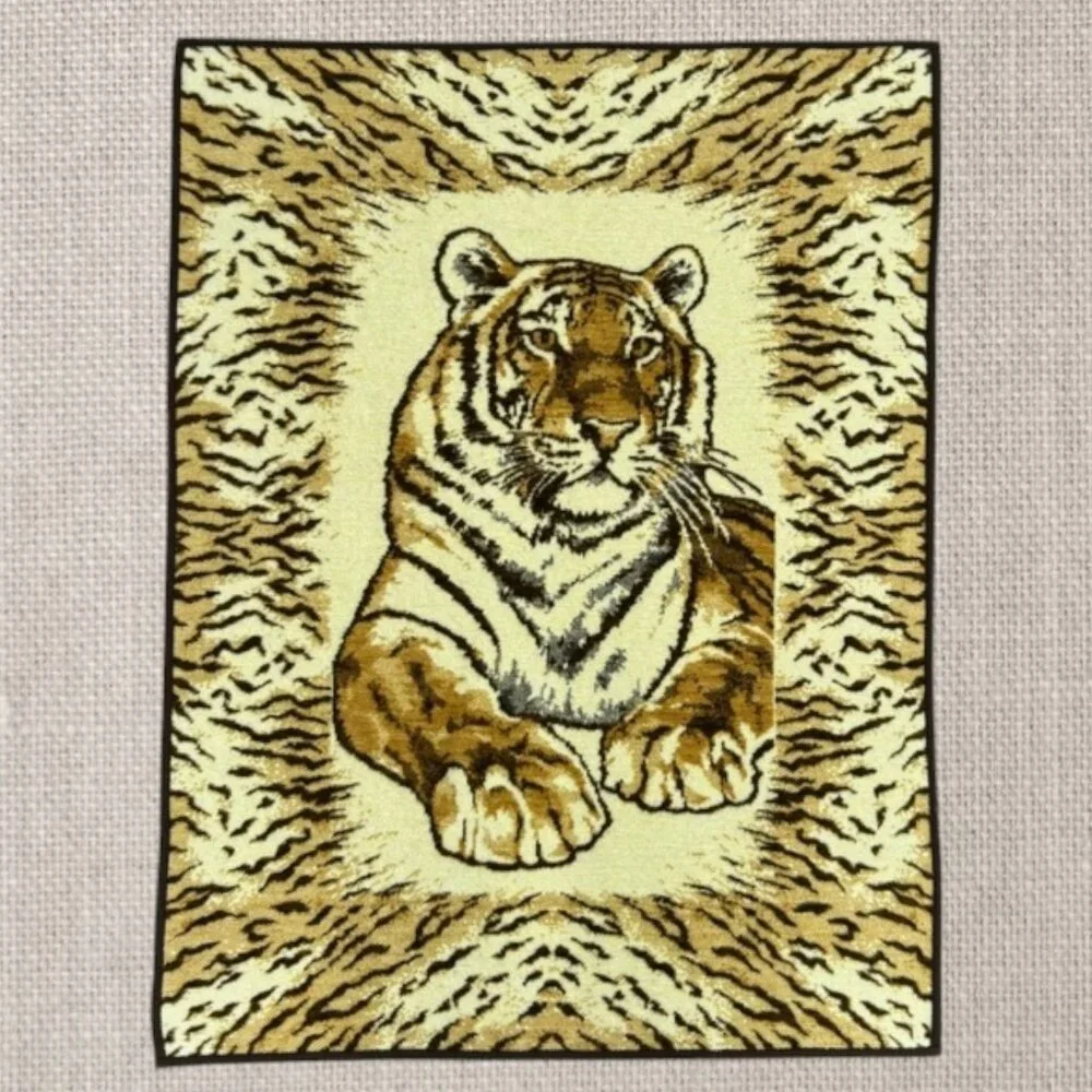 Vtg Ibena Crouching Tiger Reversible Animal Print Dolan Blanket Made In Greece